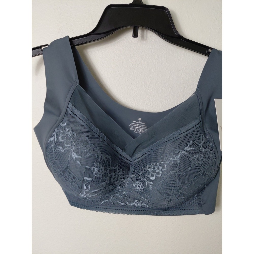 NWT Zenchic Bra - Seamless Sexy Wireless Bra, 2XL  Gray Lace Plus Size